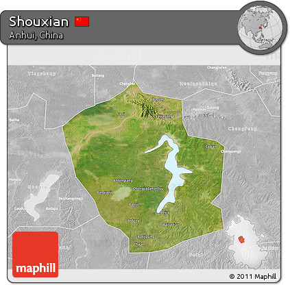 Satellite 3D Map of Shouxian, lighten, desaturated