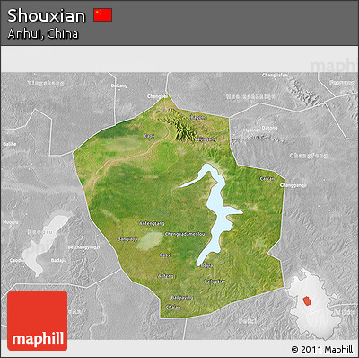 Satellite 3D Map of Shouxian, lighten, desaturated