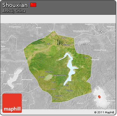 Satellite 3D Map of Shouxian, lighten, desaturated