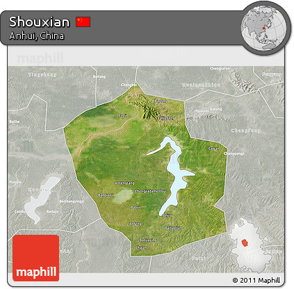 Satellite 3D Map of Shouxian, lighten, semi-desaturated