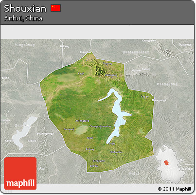Satellite 3D Map of Shouxian, lighten, semi-desaturated