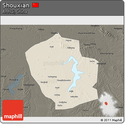 Shaded Relief 3D Map of Shouxian, darken