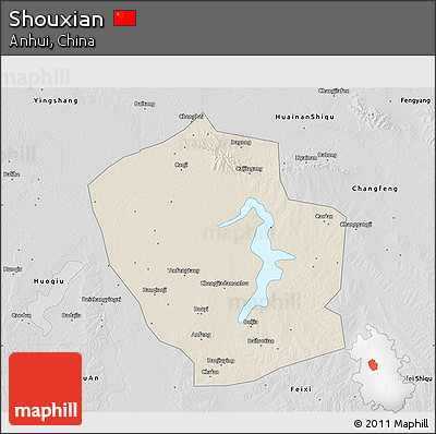 Shaded Relief 3D Map of Shouxian, desaturated