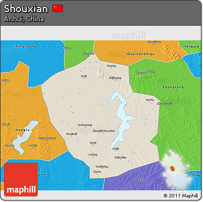 Shaded Relief 3D Map of Shouxian, political outside