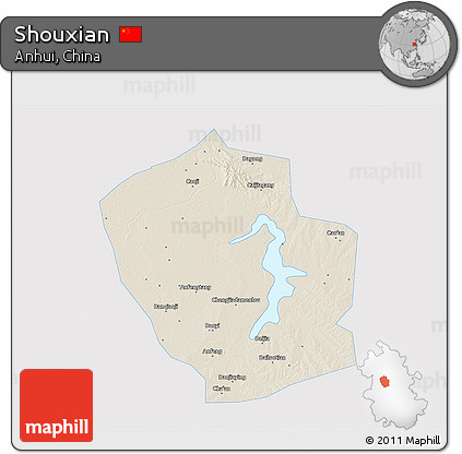 Shaded Relief 3D Map of Shouxian, single color outside