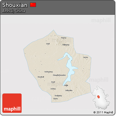 Shaded Relief 3D Map of Shouxian, single color outside