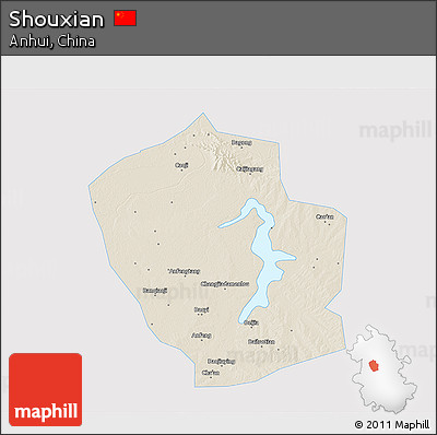 Shaded Relief 3D Map of Shouxian, single color outside