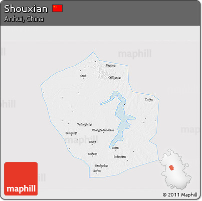 Silver Style 3D Map of Shouxian, single color outside