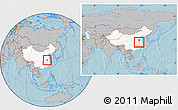 Gray Location Map of Shouxian, highlighted country, within the entire country, hill shading