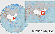 Gray Location Map of Shouxian, highlighted country, highlighted parent region, within the entire country, hill shading