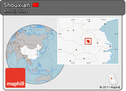 Gray Location Map of Shouxian, highlighted country, hill shading