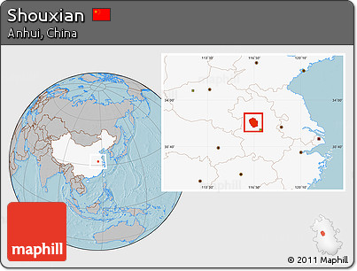 Gray Location Map of Shouxian, highlighted country, hill shading