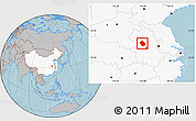 Gray Location Map of Shouxian, highlighted country, hill shading