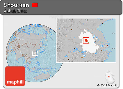 Gray Location Map of Shouxian, highlighted parent region, hill shading