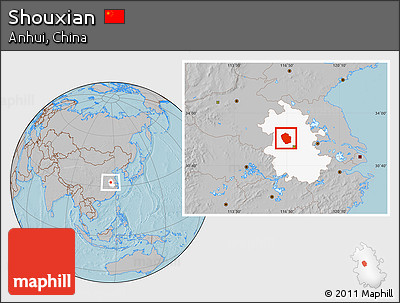 Gray Location Map of Shouxian, highlighted parent region, hill shading