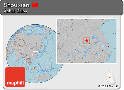Gray Location Map of Shouxian, hill shading
