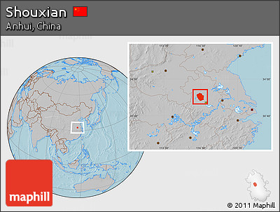 Gray Location Map of Shouxian, hill shading