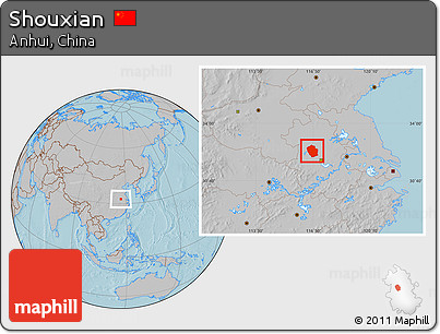 Gray Location Map of Shouxian, hill shading