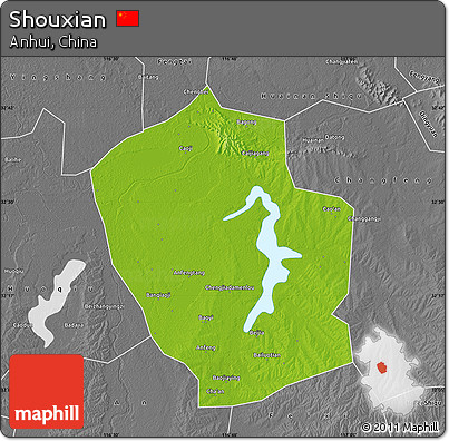 Physical Map of Shouxian, desaturated