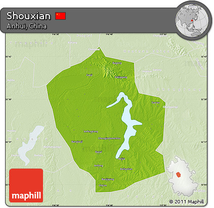 Physical Map of Shouxian, lighten