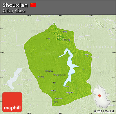 Physical Map of Shouxian, lighten