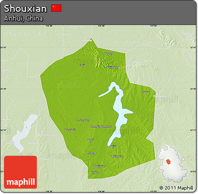 Physical Map of Shouxian, lighten