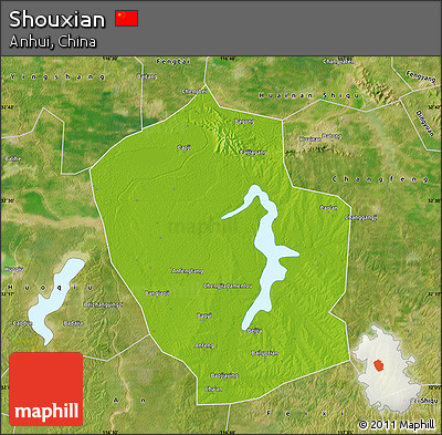 Physical Map of Shouxian, satellite outside