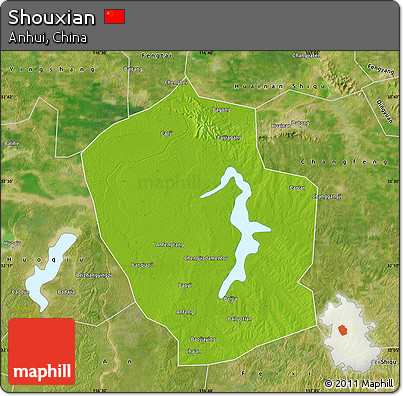 Physical Map of Shouxian, satellite outside