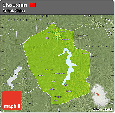 Physical Map of Shouxian, semi-desaturated