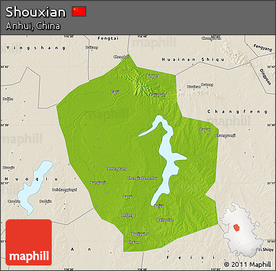 Physical Map of Shouxian, shaded relief outside