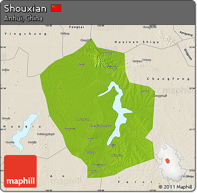 Physical Map of Shouxian, shaded relief outside