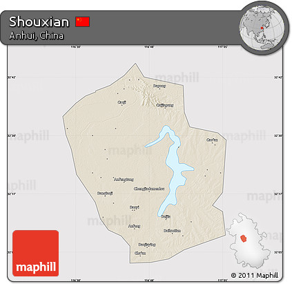 Shaded Relief Map of Shouxian, cropped outside