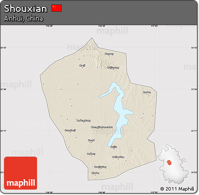 Shaded Relief Map of Shouxian, cropped outside