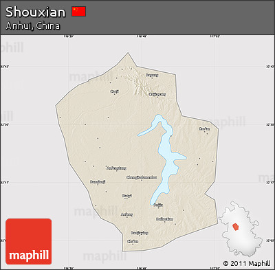 Shaded Relief Map of Shouxian, cropped outside
