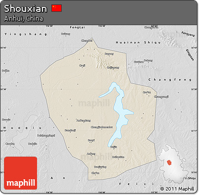 Shaded Relief Map of Shouxian, desaturated
