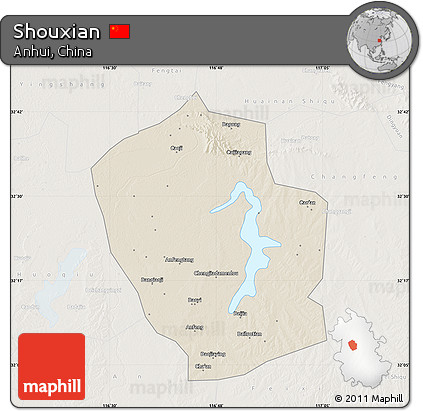 Shaded Relief Map of Shouxian, lighten