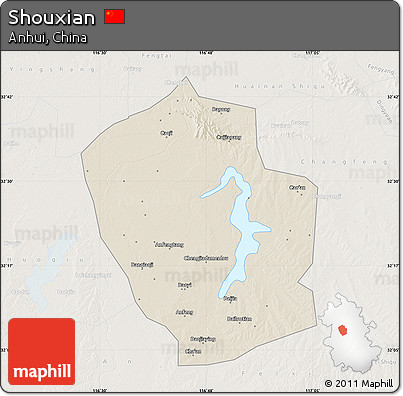 Shaded Relief Map of Shouxian, lighten