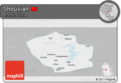 Gray Panoramic Map of Shouxian, single color outside