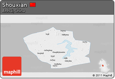 Gray Panoramic Map of Shouxian, single color outside