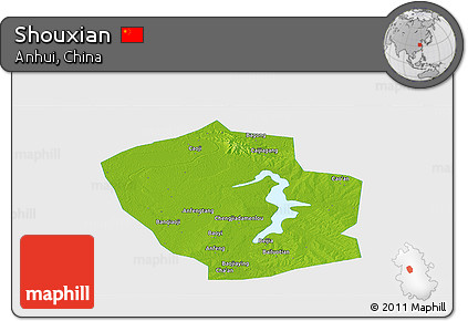 Physical Panoramic Map of Shouxian, single color outside