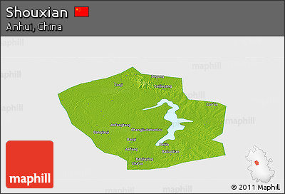 Physical Panoramic Map of Shouxian, single color outside