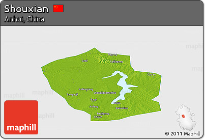 Physical Panoramic Map of Shouxian, single color outside