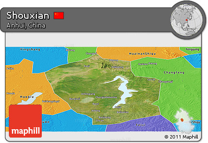 Satellite Panoramic Map of Shouxian, political outside