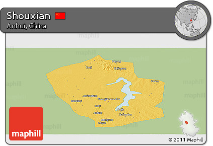 Savanna Style Panoramic Map of Shouxian, single color outside