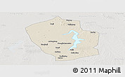Shaded Relief Panoramic Map of Shouxian, lighten, semi-desaturated