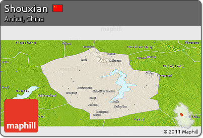 Shaded Relief Panoramic Map of Shouxian, physical outside