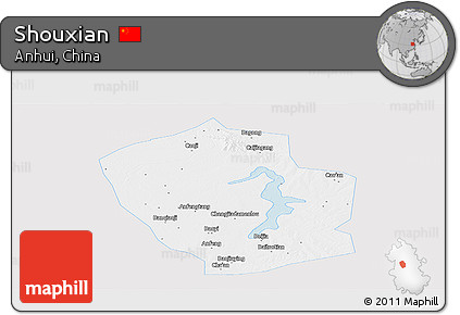 Silver Style Panoramic Map of Shouxian, single color outside
