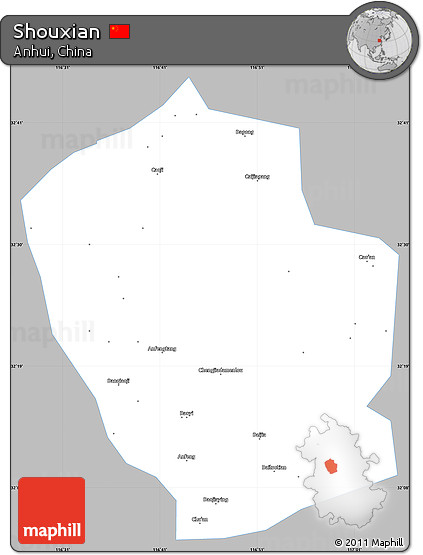 Gray Simple Map of Shouxian, single color outside