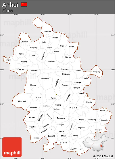 Classic Style Simple Map of Anhui, cropped outside