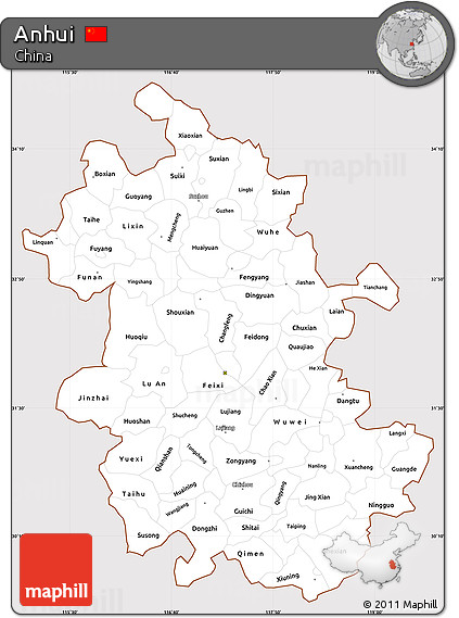 Classic Style Simple Map of Anhui, cropped outside